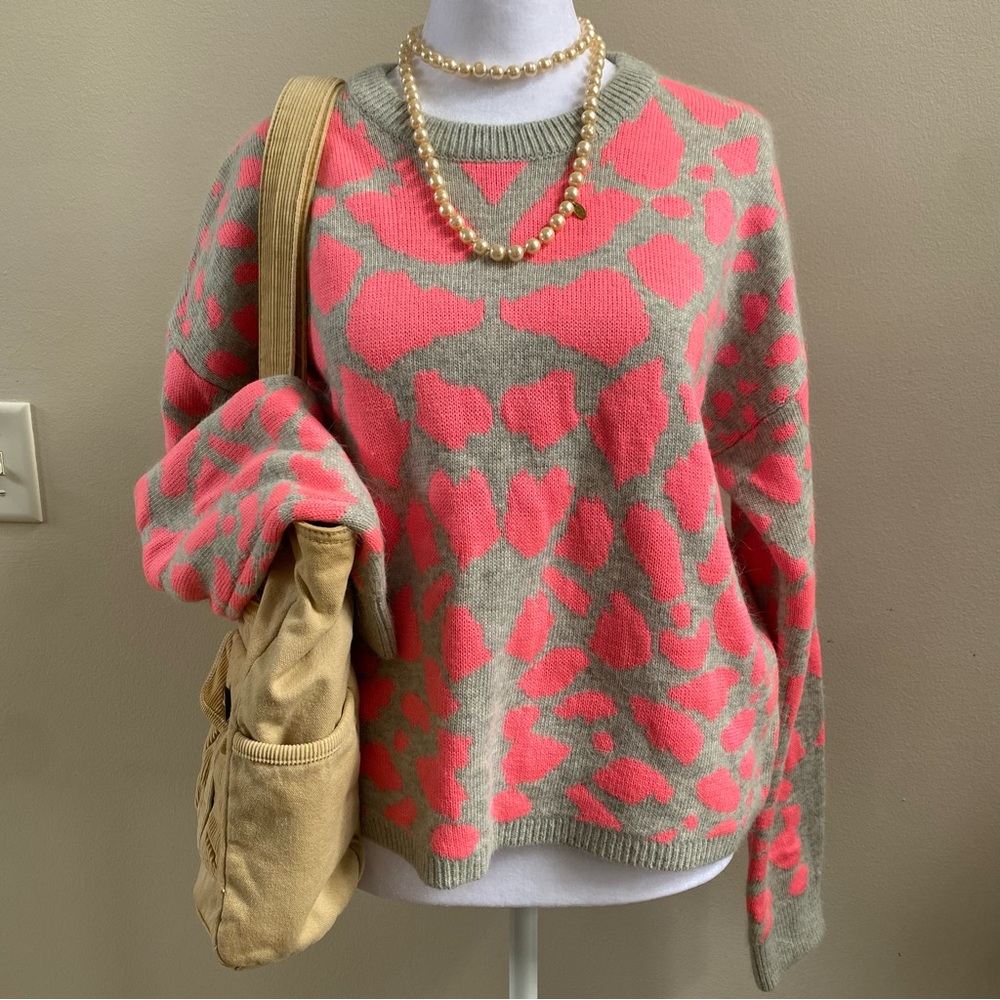 John + Jenn Pink & Gray Animal Print Pullover Sweater